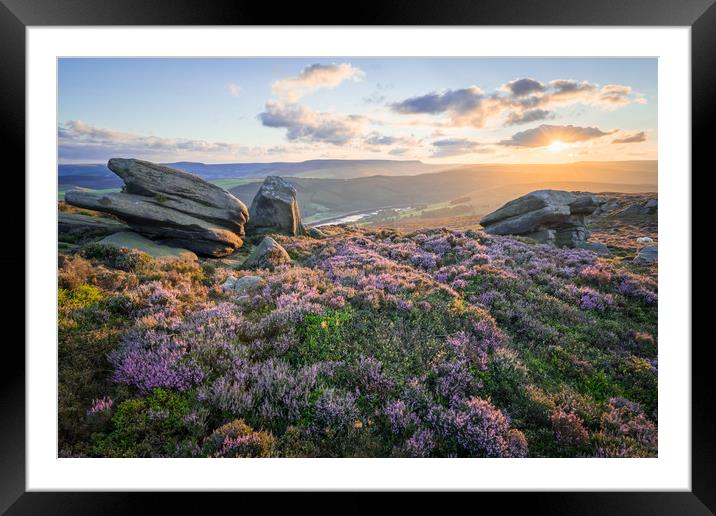 White Tor Heather Sunset Framed Mounted Print by James Grant