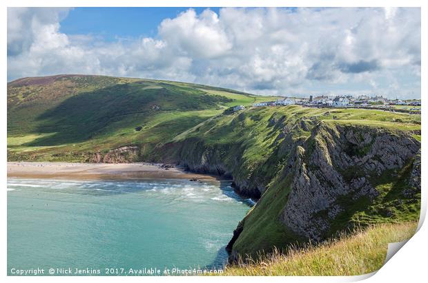 Rhossili Beach and Village Gower South Wales Print by Nick Jenkins