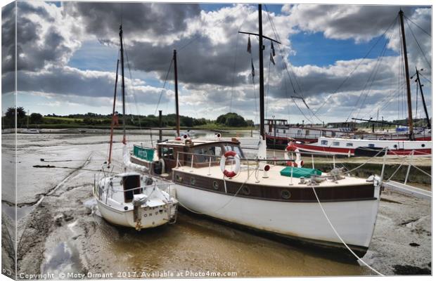 Boats Moored on Woodbridge Bank    Canvas Print by Moty Dimant