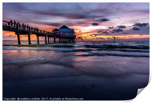 Sunset At Clearwater Beach Pier 60 Print by matthew  mallett