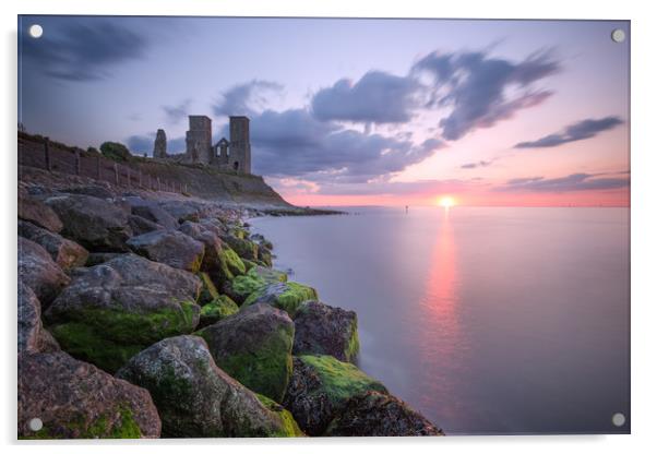Reculver Towers Sunset Acrylic by Ian Hufton