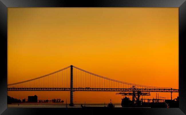 Golden Light on Lisbon Bridge Framed Print by Darryl Brooks