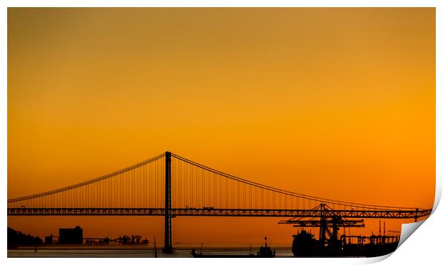 Golden Light on Lisbon Bridge Print by Darryl Brooks