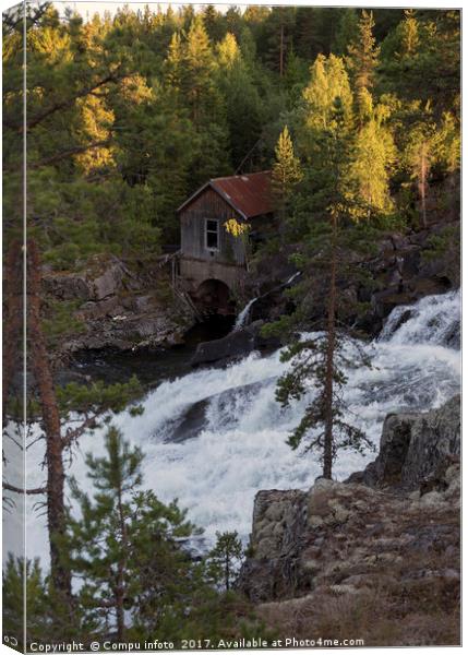 houses at waterfall in norway Canvas Print by Chris Willemsen