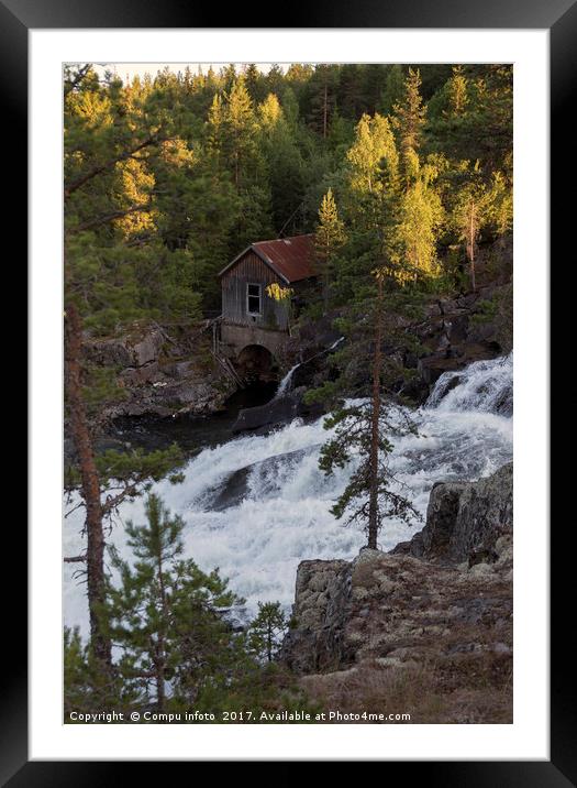 houses at waterfall in norway Framed Mounted Print by Chris Willemsen