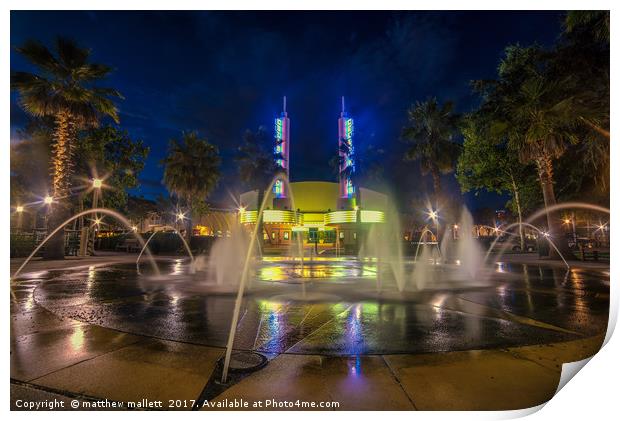 Celebration Cinema and Fountains Orlando Print by matthew  mallett