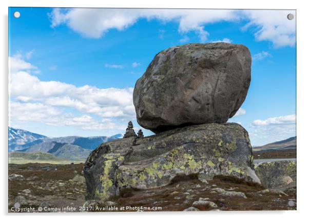big rock in norway on the high roads near leira Acrylic by Chris Willemsen