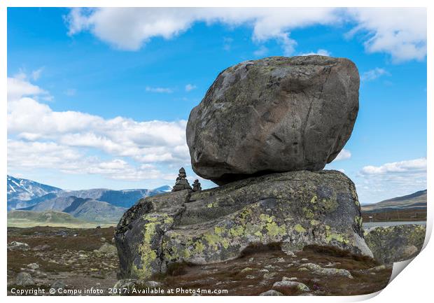 big rock in norway on the high roads near leira Print by Chris Willemsen
