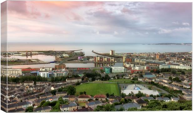 Swansea city from Kilvey Hill Canvas Print by Leighton Collins