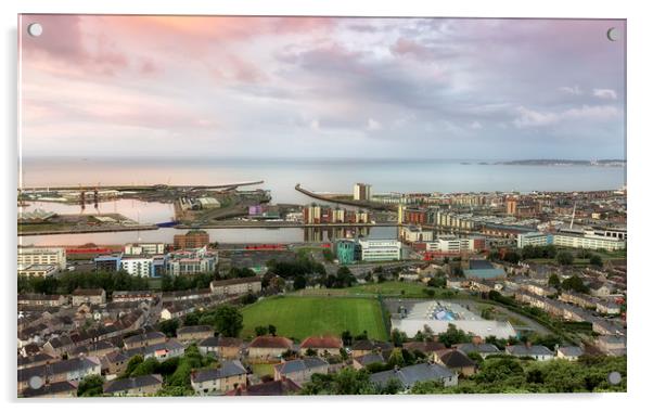 Swansea city from Kilvey Hill Acrylic by Leighton Collins