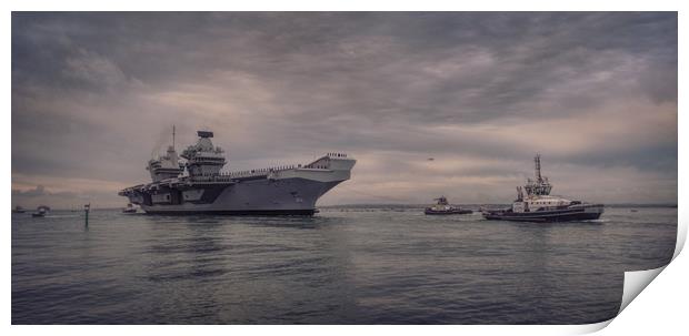 HMS Queen Elizabeth arrives at Portsmouth Print by Ashley Chaplin