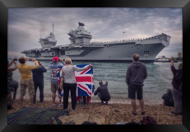 HMS Queen Elizabeth arrives at Portsmouth Framed Print by Ashley Chaplin