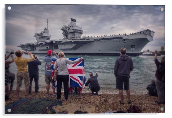 HMS Queen Elizabeth arrives at Portsmouth Acrylic by Ashley Chaplin