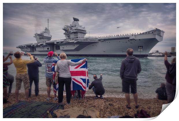 HMS Queen Elizabeth arrives at Portsmouth Print by Ashley Chaplin
