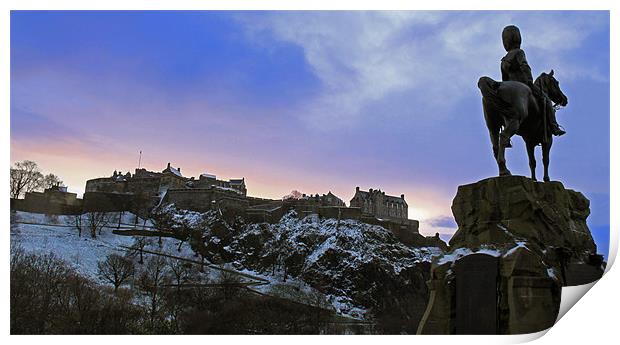 Edinburgh Castle and Scots Grey memorial Print by Linda More