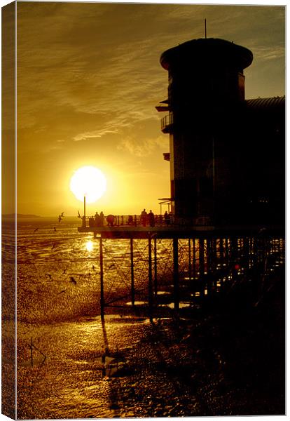 Sunset at Weston super mare Grand Pier Canvas Print by Rob Hawkins