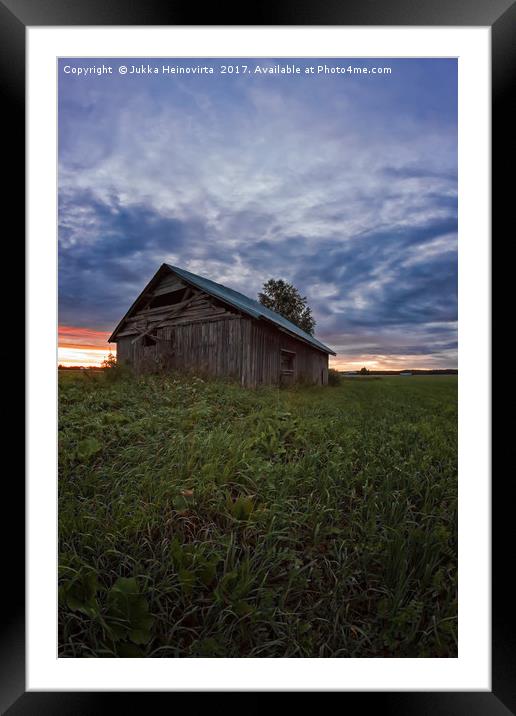Sunset Clouds And An Old Barn House Framed Mounted Print by Jukka Heinovirta