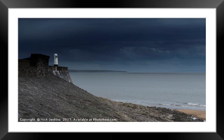 Porthcawl Lighthouse and Harbour Wall South Wales Framed Mounted Print by Nick Jenkins