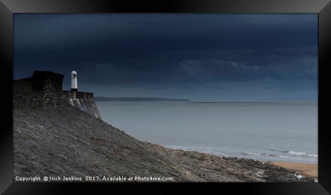 Porthcawl Lighthouse and Harbour Wall South Wales Framed Print by Nick Jenkins