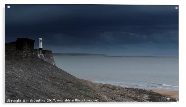 Porthcawl Lighthouse and Harbour Wall South Wales Acrylic by Nick Jenkins