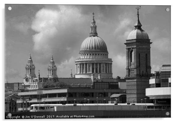 St Pauls Cathedral with Cannon street station  Acrylic by Jim O'Donnell