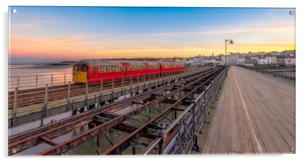 Island Line Train Sunset Isle Of Wight Acrylic by Wight Landscapes