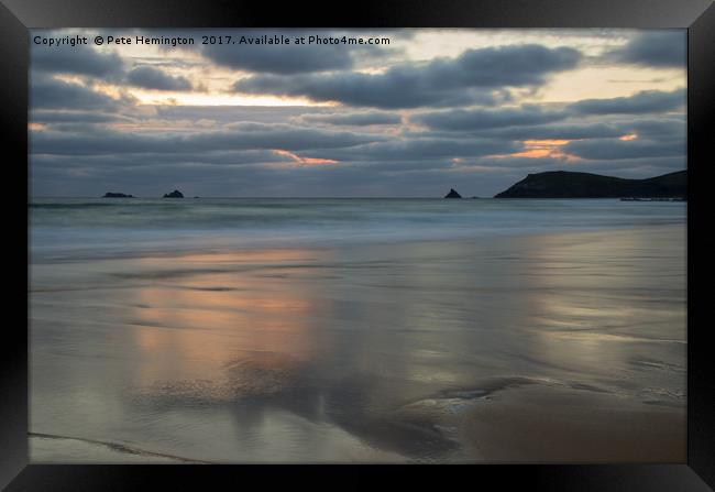 Sunset over Constantine Bay in Cornwall Framed Print by Pete Hemington
