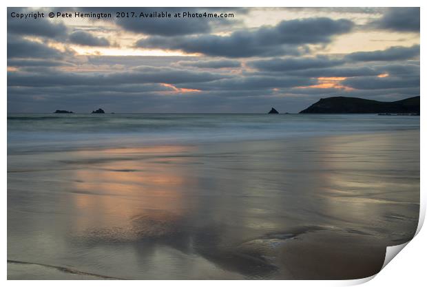 Sunset over Constantine Bay in Cornwall Print by Pete Hemington