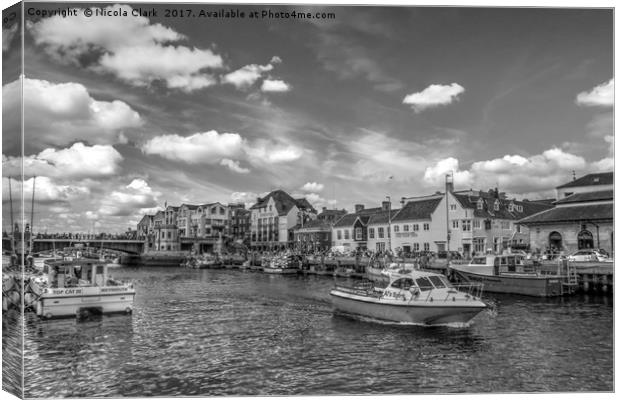 Harbour In Mono Canvas Print by Nicola Clark