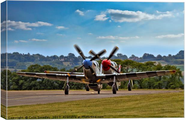 P-51 Mustangs taxying in line astern Canvas Print by Colin Smedley