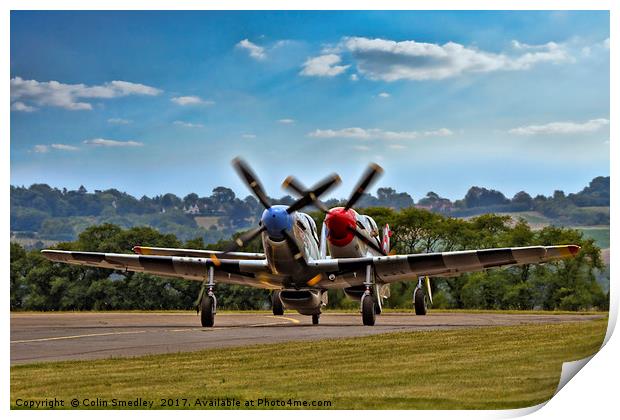P-51 Mustangs taxying in line astern Print by Colin Smedley
