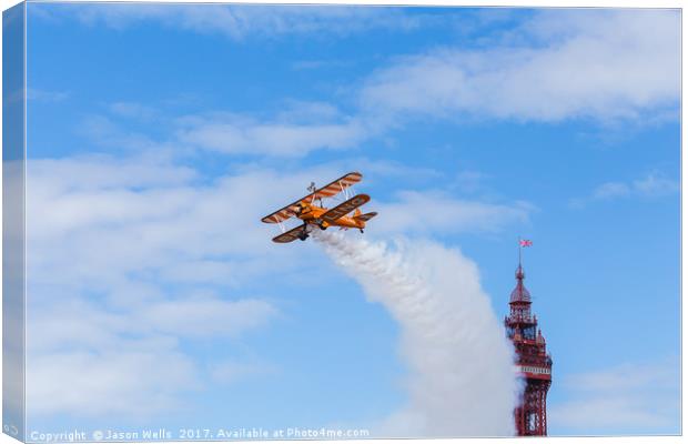 Wingwalker in front of the Blackpool tower Canvas Print by Jason Wells
