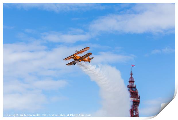 Wingwalker in front of the Blackpool tower Print by Jason Wells