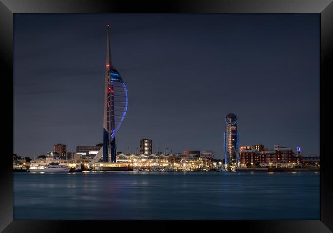 Spinnaker Tower and Lipstick Tower at dusk Framed Print by Ashley Chaplin