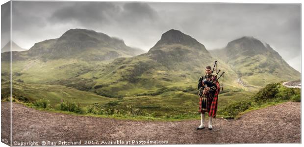Lone Piper at Glen Coe Canvas Print by Ray Pritchard