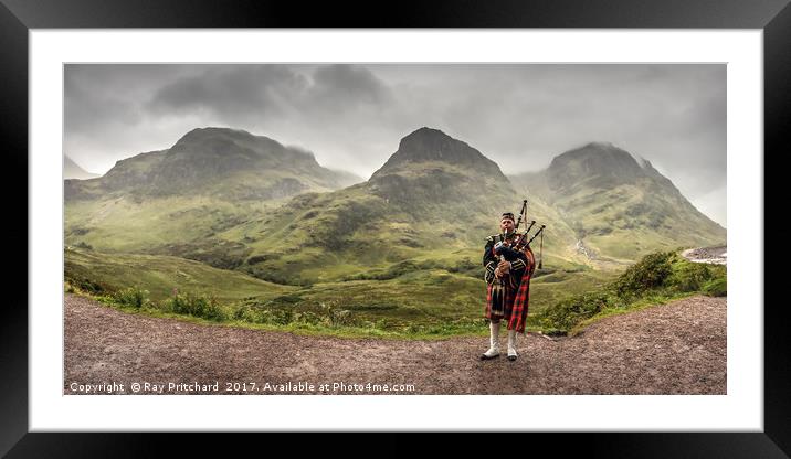 Lone Piper at Glen Coe Framed Mounted Print by Ray Pritchard