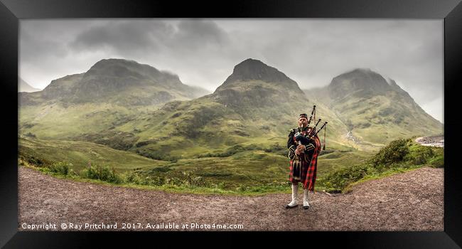 Lone Piper at Glen Coe Framed Print by Ray Pritchard