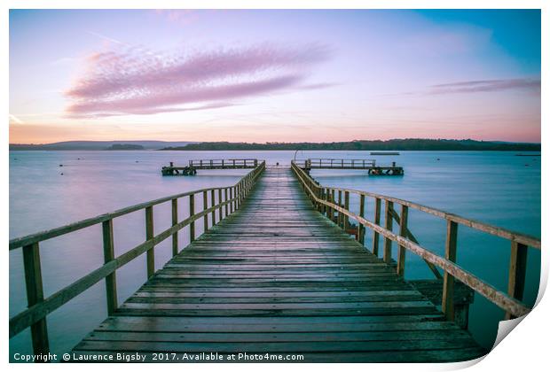 Lake Pier at Sunrise Print by Laurence Bigsby