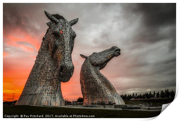The Kelpies at Sunset Print by Ray Pritchard