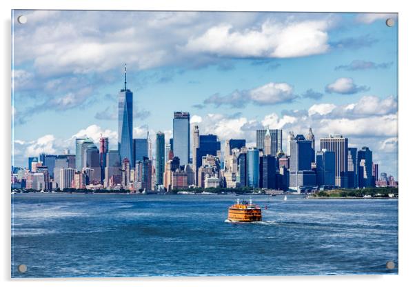 Staten Island Ferry and Manhattan Skyline Acrylic by Darryl Brooks