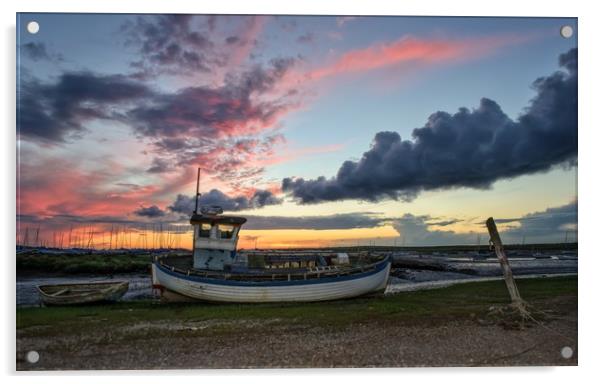 Colours of sunset - Brancaster Staithe  Acrylic by Gary Pearson