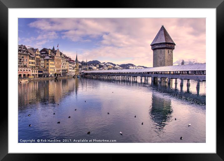 Lucerne Old Bridge in winter  Framed Mounted Print by Rob Hawkins