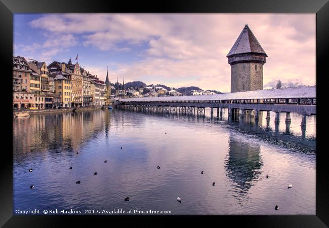 Lucerne Old Bridge in winter  Framed Print by Rob Hawkins