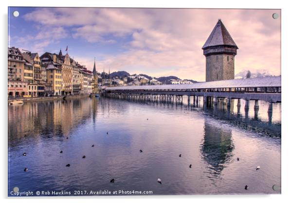 Lucerne Old Bridge in winter  Acrylic by Rob Hawkins