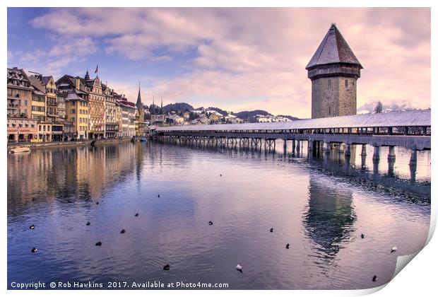 Lucerne Old Bridge in winter  Print by Rob Hawkins