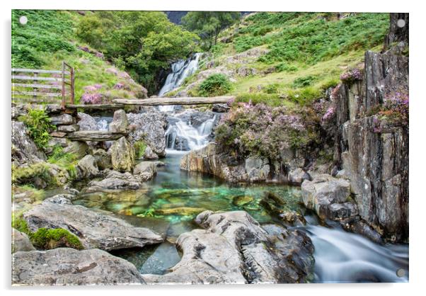 Snowdonia Waterfall Acrylic by Roger Green