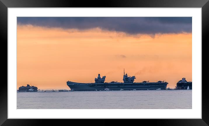 HMS Queen Elizabeth passing Solent Forts Framed Mounted Print by Alf Damp