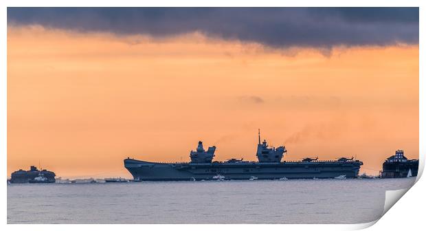 HMS Queen Elizabeth passing Solent Forts Print by Alf Damp