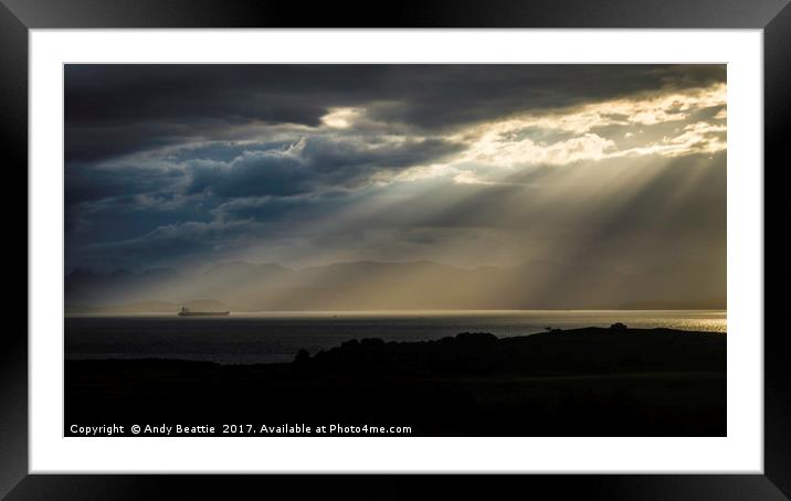 Ship in the sunrays Framed Mounted Print by Andy Beattie