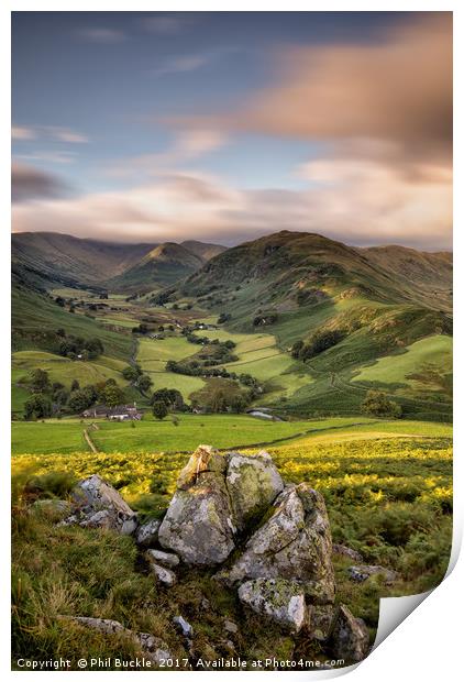 Rocks above Martindale Valley Print by Phil Buckle